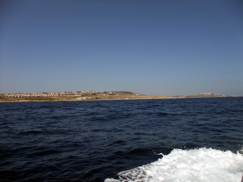 The north coast of Malta with the Madliena Tower, viewed from the Luzzu Cruises tour boat from Malta to Gozo