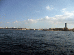 St. Julian`s with the Hilton Malta Hotel, viewed from the Luzzu Cruises tour boat from Comino to Malta