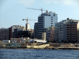 Sliema with the Il-Fortizza building, viewed from the Luzzu Cruises tour boat from Comino to Malta