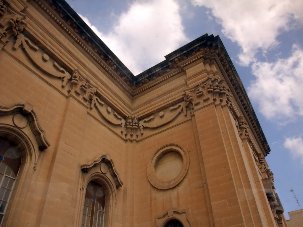 The Naxxar Parish Church at Naxxar, viewed from the bus from Sliema to Mdina