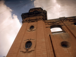 The tower of the Naxxar Parish Church at Naxxar, viewed from the bus from Sliema to Mdina