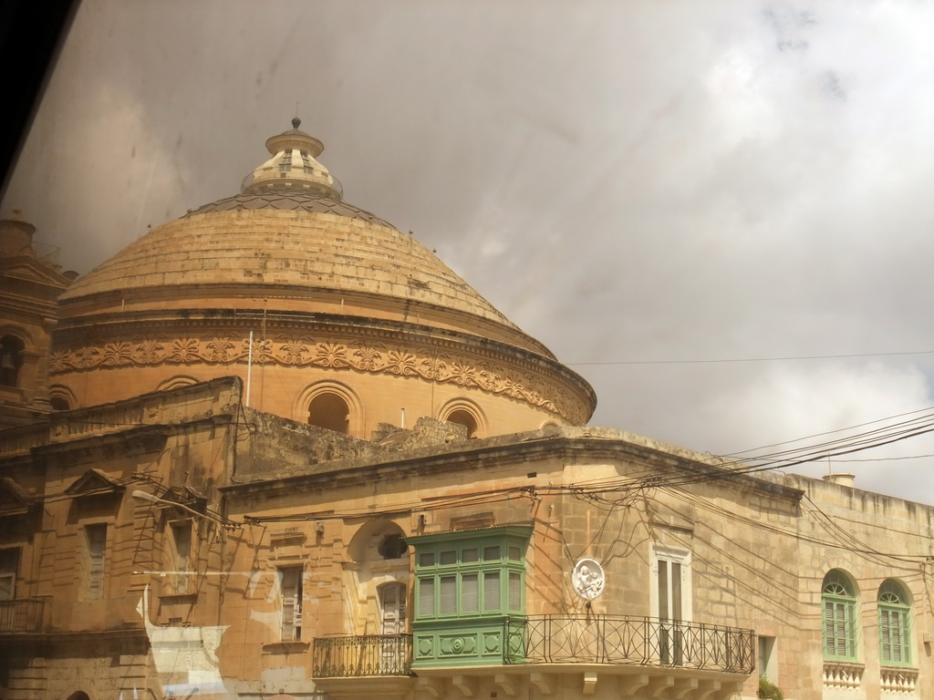 The dome of the Church of the Assumption of Our Lady at Mosta, viewed from the bus from Sliema to Mdina