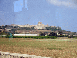 The east side of Mdina with St. Paul`s Cathedral, viewed from the bus from Sliema to Mdina