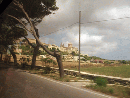 The east side of Mdina with St. Paul`s Cathedral, viewed from the bus from Sliema to Mdina