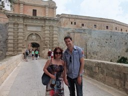 Tim and Miaomiao at the entrance road to Mdina with the Mdina Gate