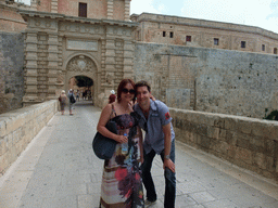 Tim and Miaomiao at the entrance road to Mdina with the Mdina Gate
