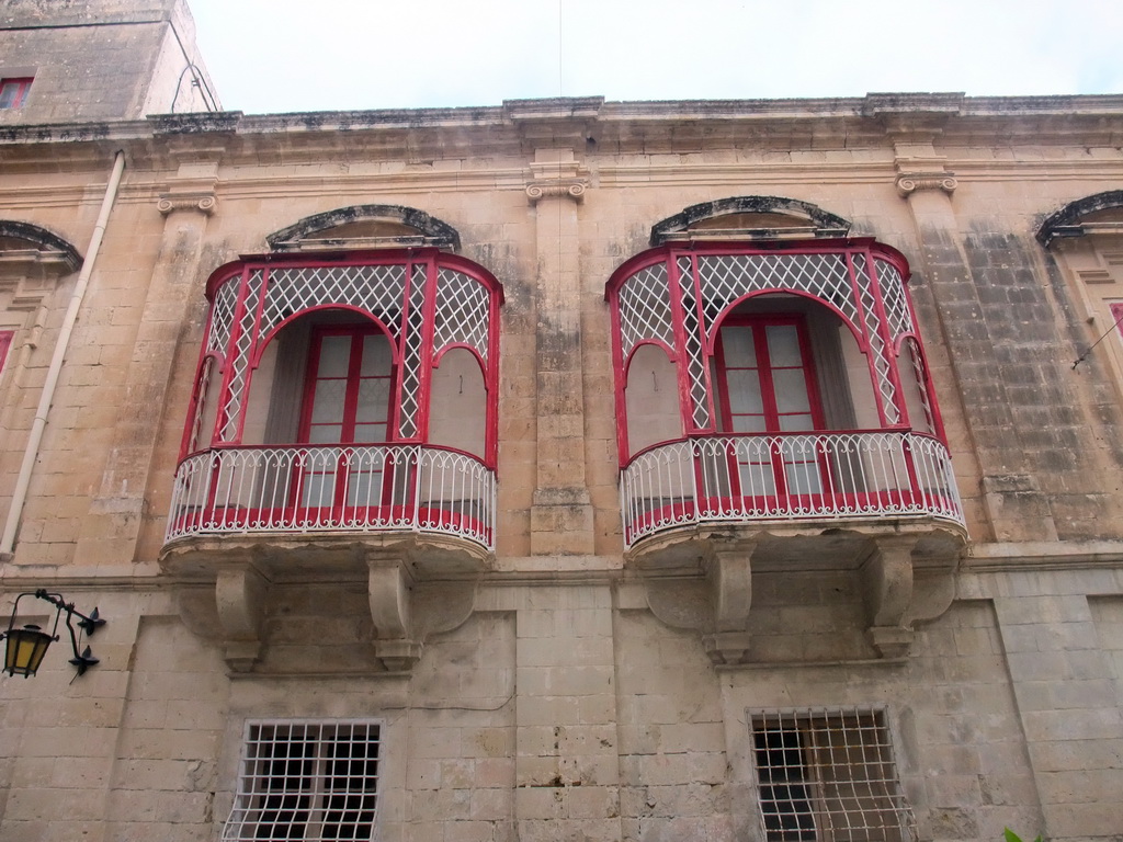 Balconies on a house at the Triq Villegaignon street at Mdina