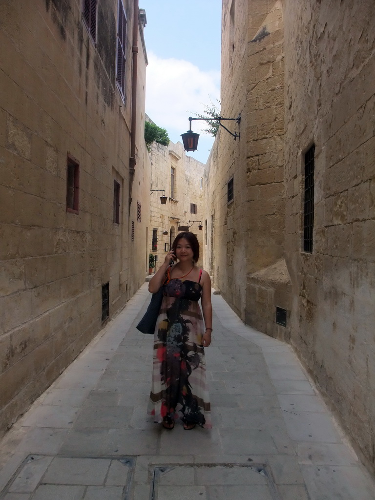 Miaomiao at the Triq Is-Salib Imqaddes street at Mdina