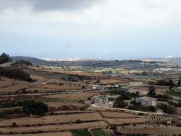 The towns of Bugibba and Qawra and the Maghtab waste disposal site, viewed from the Pjazza Tas-Sur square at Mdina