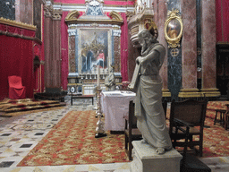 Statues, altar and left organ at St. Paul`s Cathedral at Mdina