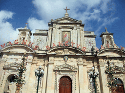 Front of St. Paul`s Church at the Misrah Il-Parrocca square at Rabat, viewed from a horse and carriage