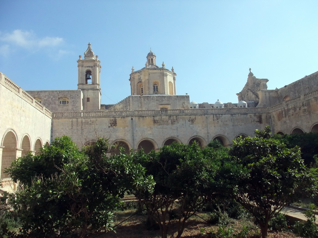 Inner garden, dome and tower of the Our Lady of the Grotto Priory at Rabat