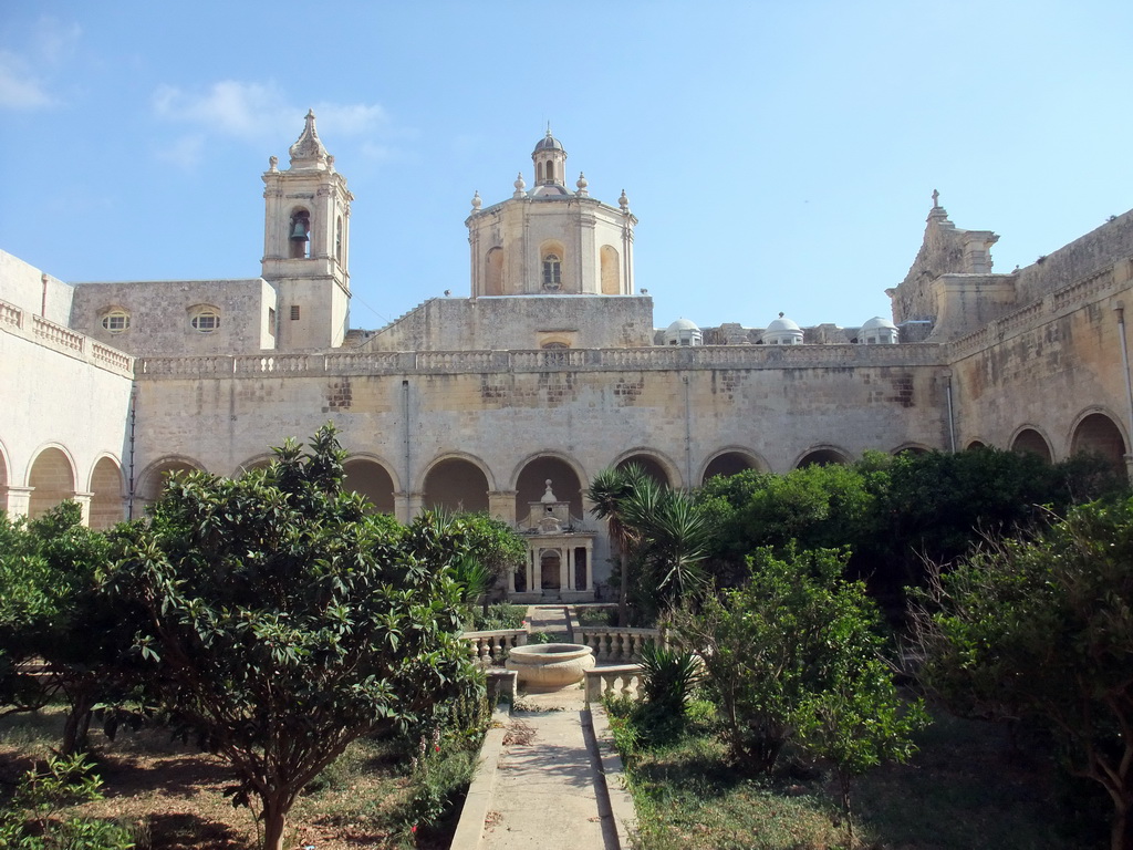 Inner garden, dome and tower of the Our Lady of the Grotto Priory at Rabat