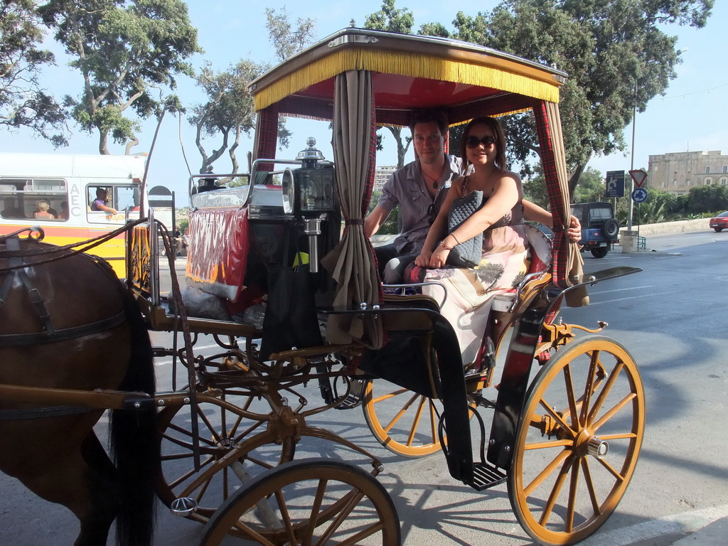 Tim and Miaomiao in the horse and carriage at Rabat