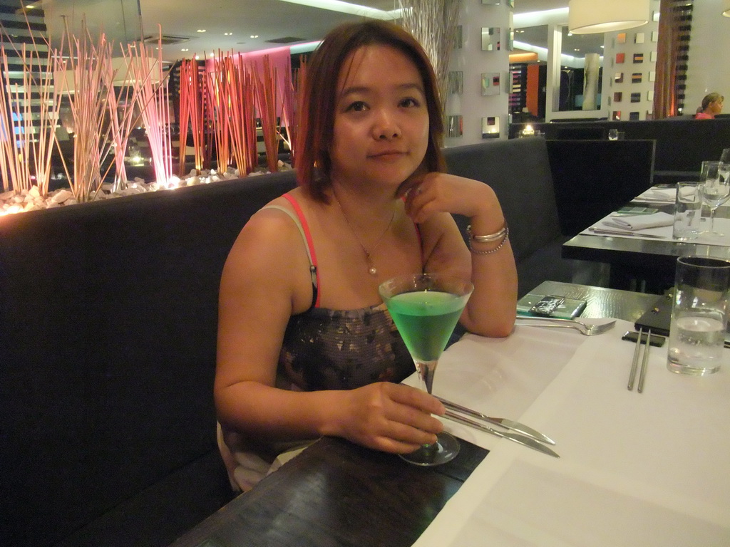 Miaomiao with cocktail in Zest Asian Fusion Restaurant at Spinola Bay at St. Julian`s