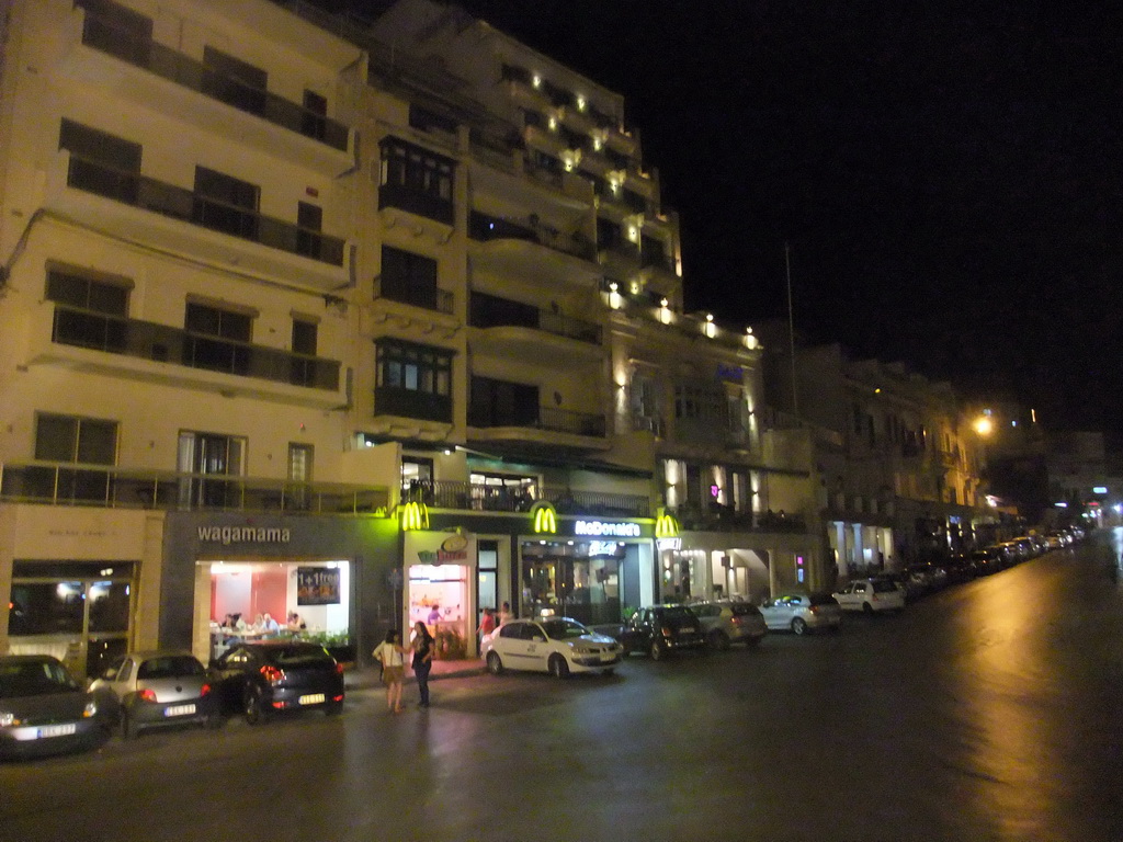 Restaurants at Spinola Bay at St. Julian`s, by night