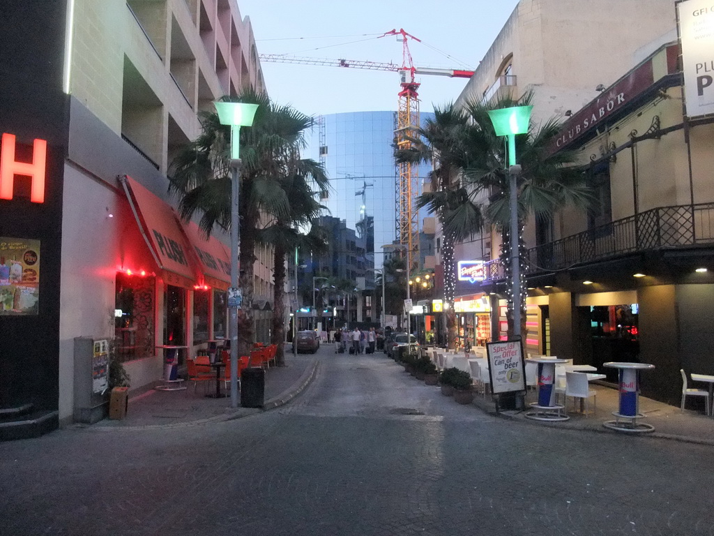 The Triq Elija Zammit street at Paceville, at sunset