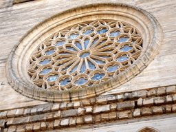Rose window at the northeast facade of the Church of our Lady of Sorrows at the Plaça del Rector Rubí square