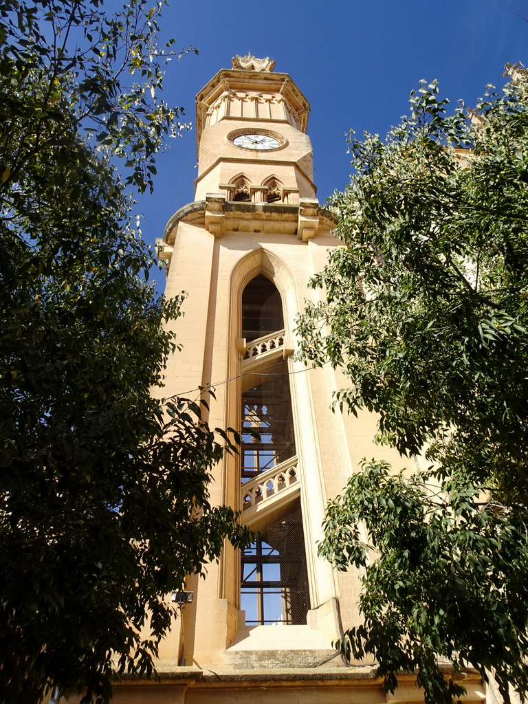 Tower of the Church of our Lady of Sorrows, viewed from the Plaça de l`Arquitecte Bennàsar square