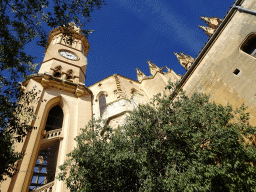 Tower and south side of the Church of our Lady of Sorrows, viewed from the Plaça de l`Arquitecte Bennàsar square