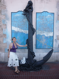 Miaomiao with an anchor at the Old Port