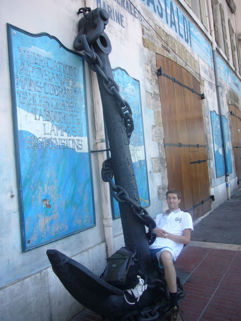 Tim with an anchor at the Old Port