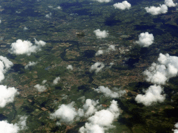 Villages and river in the Rhône-Alpes region, viewed from the airplane from Amsterdam