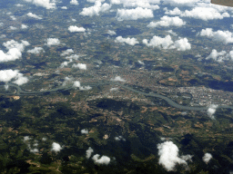 The city of Valence and the Rhône river, viewed from the airplane from Amsterdam