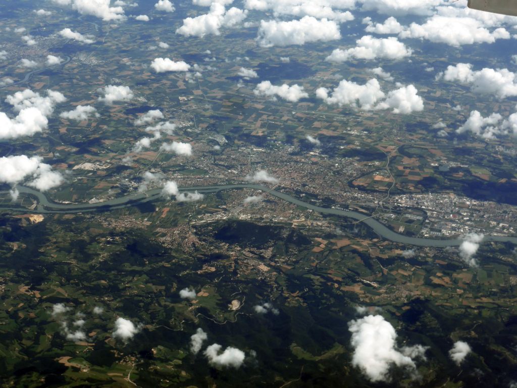 The city of Valence and the Rhône river, viewed from the airplane from Amsterdam