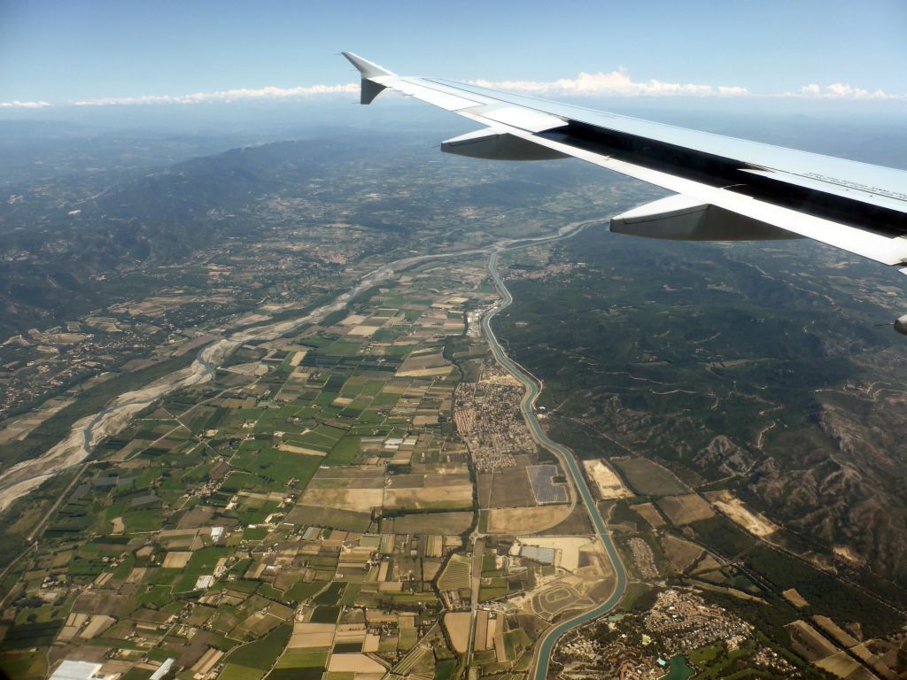 The Durance river and the canal de l`EDF, viewed from the airplane from Amsterdam