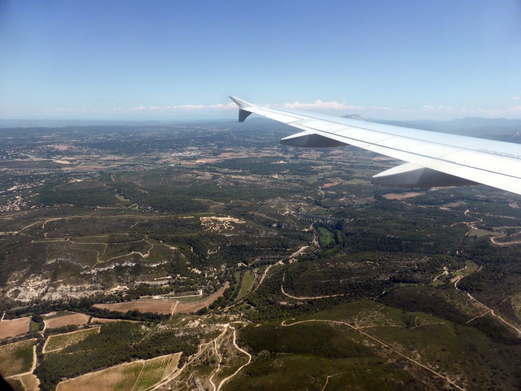 The town and aqueduct of Roquefavour and surroundings, viewed from the airplane from Amsterdam