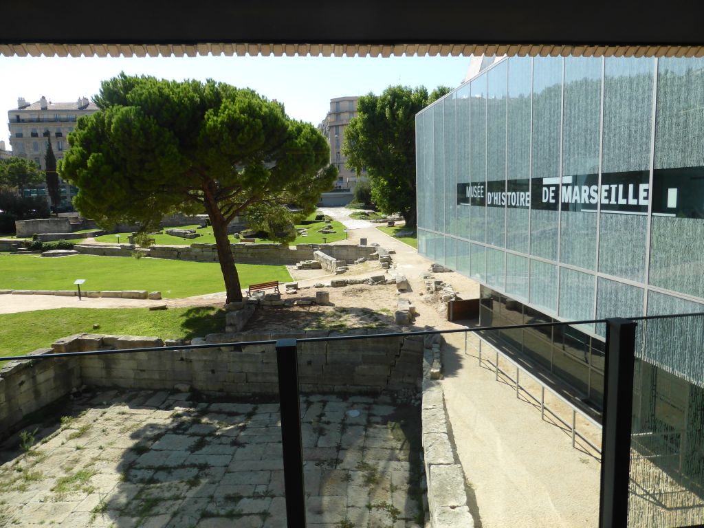 Front of the Musée d`Histoire de Marseille museum, viewed from the Galeries Lafayette Marseille shopping mall