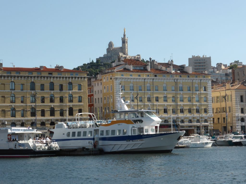 Boats in the Old Port and the Notre-Dame de la Garde basilica