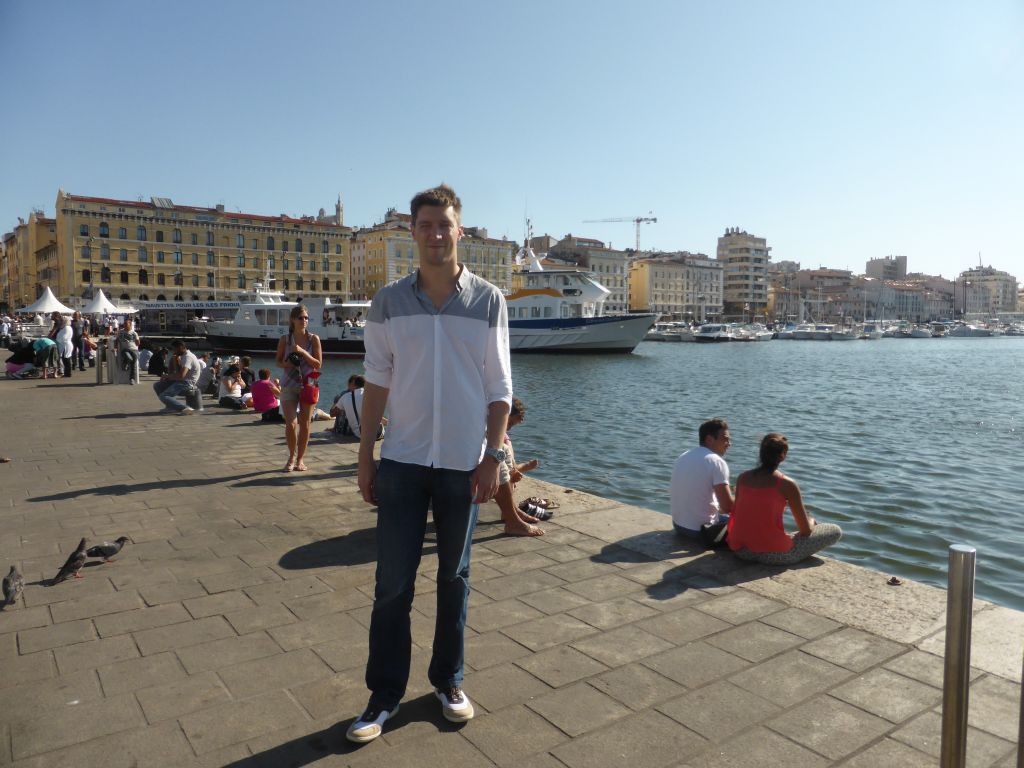 Tim at the Old Port and the Notre-Dame de la Garde basilica