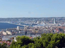 The Old Port, the harbour of Marseille, the CMA CGM Tower and the Marseille Cathedral, viewed from the road to the Notre-Dame de la Garde basilica