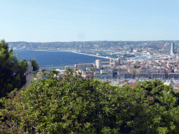The Old Port, the harbour of Marseille, the CMA CGM Tower and the Marseille Cathedral, viewed from the road to the Notre-Dame de la Garde basilica