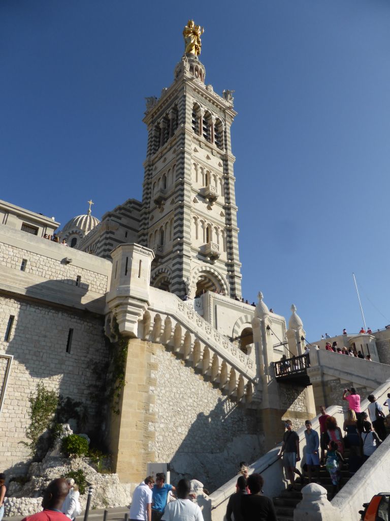 Staircase to the northwest side and tower of the Notre-Dame de la Garde basilica