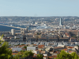 The Old Port, the harbour of Marseille, the CMA CGM Tower and the Marseille Cathedral, viewed from the road to the Notre-Dame de la Garde basilica