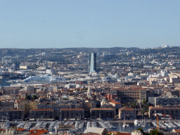 The Old Port, the harbour of Marseille and the CMA CGM Tower, viewed from the staircase to the Notre-Dame de la Garde basilica