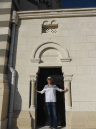 Tim at the secretary door at the southwest side of the Notre-Dame de la Garde basilica