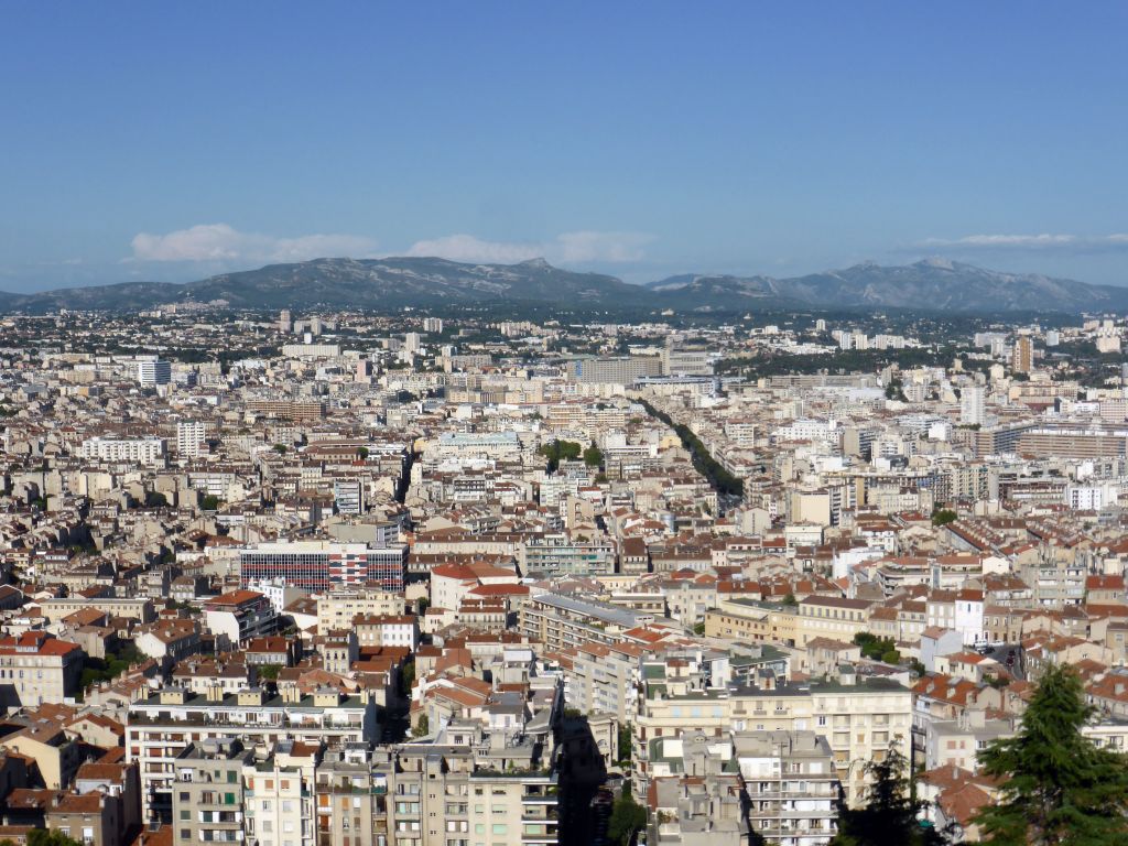 The east side of the city, viewed from the southeast side of the square around the Notre-Dame de la Garde basilica