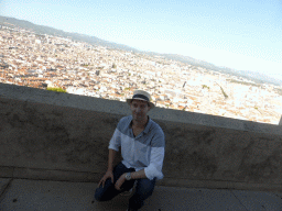 Tim at the northeast side of the square around the Notre-Dame de la Garde basilica, with a view on the city center