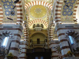 Nave and balconies above the entrance door at the Notre-Dame de la Garde basilica