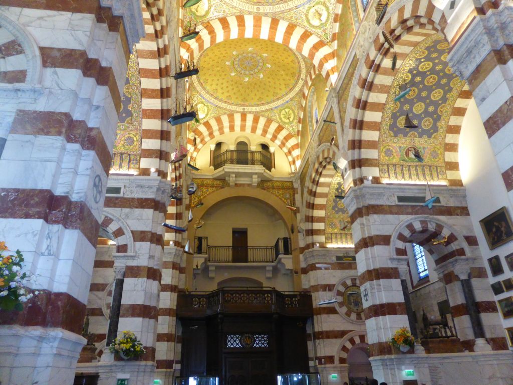 Nave and balconies above the entrance door at the Notre-Dame de la Garde basilica