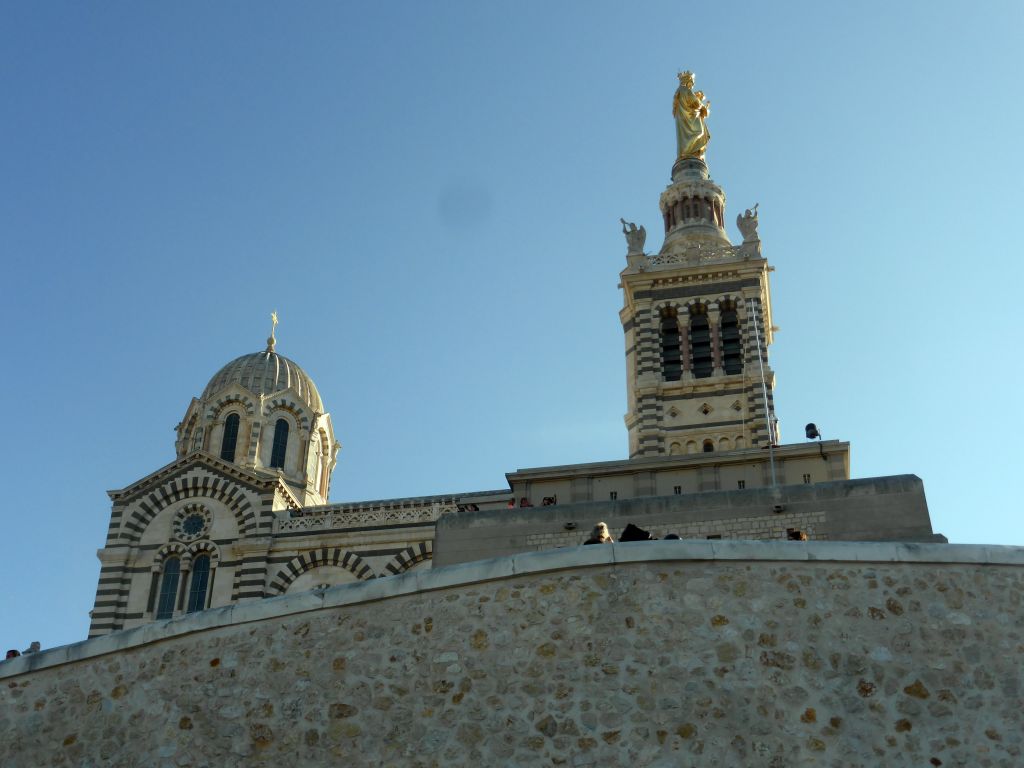 The northeast side of the Notre-Dame de la Garde basilica, viewed from the square in front