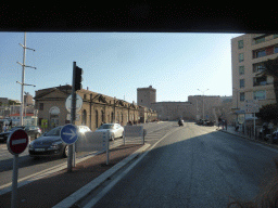 The Quai du Port street and the Fort Saint-Jean, viewed from the tourist train from the Notre-Dame de la Garde basilica to the city center