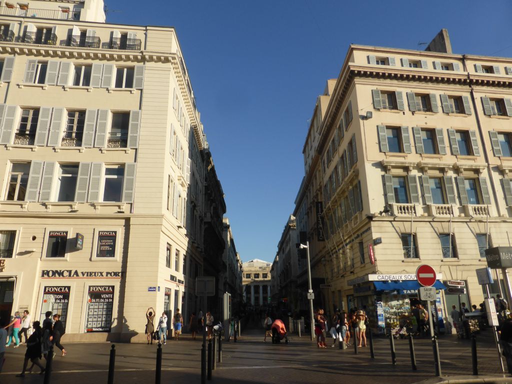 The Rue Beauvau street with the front of the Opéra de Marseille building, viewed from the La Canebière street