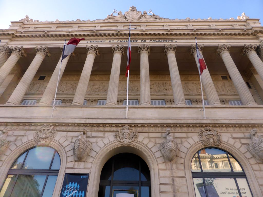 Facade of the Palais de la Bourse building at the La Canebière street