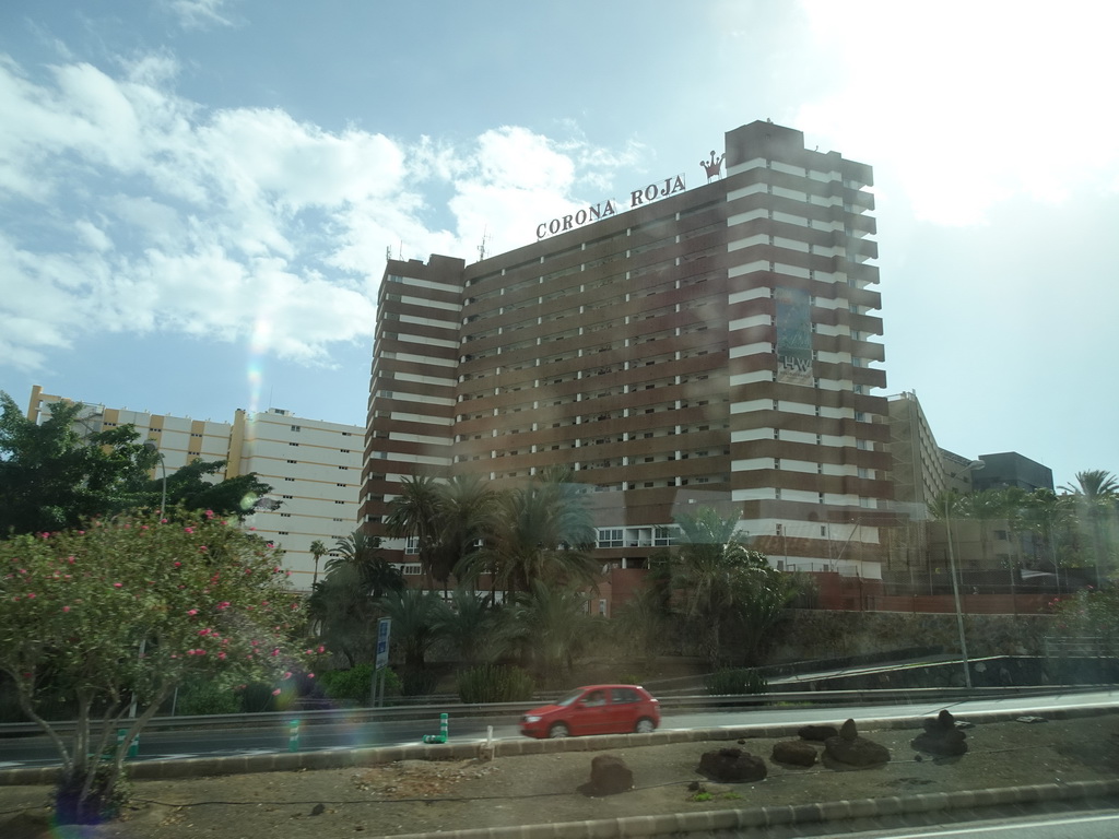 The Hotel Corona Roja, viewed from the shuttle bus from the Gran Canaria Airport on the GC-500 road