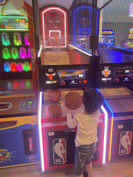 Max playing basketball at the gaming room at the Abora Buenaventura by Lopesan hotel